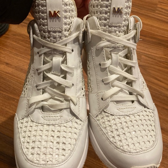 Michael Kors White and Gold Wedge Sneakers - Picture 6 of 9